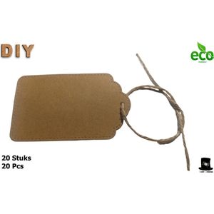 Bob Online ™ - 20 Stuks - Kraftpapier Etiketten – 7.5 * 4.5 cm - Cadeau labels Bruin Kraftpapier - Cadeau hangers met Jute Koord voor Huwelijksgeschenken, Kerstcadeaus, Feestgeschenken, Cadeau Decoratie – Craft Paper Gift Tags – Gift Tags + Jute Cord
