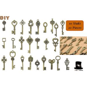 Bob Online ™ - 10 Stuks – Medium - Gemengde Ontwerpen – Vintage Sleutels – Vintage Decoratie Sleutels – Diverse Medium Oude Sleutels – Antieke Sleutels Zink Legering – Sleutel Charms – Doe-het-zelf Antieke Sleutels – Medium Vintage Keys – Antique Key