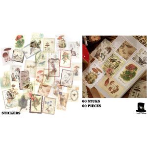 Bob Online ™ - 60 Stuks/Pak – Retro Bos Washi Papier Postzegel Stickers – DIY Decoratieve Washi Postzegels - Retro Postzegels Washi Papier Stickers – Washi Paper Woodlands Stamp – Scrapbooking Postzegels – Journal Washi Postzegel Stickers