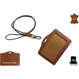 Bob Online ™ - Setje – Bruin Lederen – ID-badgehouder + Lederen Lanyard – Brown Leather – ID Badge Holder + Leather Lanyard – ID-badgehouder – Lanyard – Nekkoord – Neck Cord – Lanyard – Lanyard Sleutelhanger