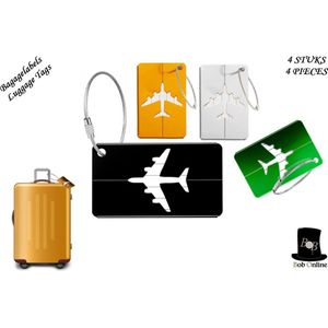 Bob Online ™ - 4 Stuks (4 Kleuren) – Aluminium Bagagelabels – Kofferlabel – Reiskoffer Accessoire – Koffer Naamlabel – Reis Koffer Adreslabels – 4 Pcs – Luggage Tags – Aluminium Suitcase Labels for Travel with SS Loops – Reis Koffer Accessoire