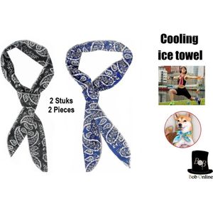 Bob Online™ - 2 Stuks – Verkoelende Sjaals (Zwart & Blauw) – 2 Pieces – Black & Blue – Cooling Scarf – Cooling Bandana – Chill Sjaal – Zomer Verkoelend Sjaal – Zomer Sjaal van Polyester & Katoen & PE – Unisex Verkoelend Fitness Sjaal – Cool Neck Wrap