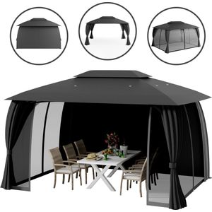 Trend24 - Paviljoen - Partytent 4x3-100% waterdicht - Ventilerend dak - UV-bescherming - Inclusief zijwanden en insectennet - Staal - 300 x 400 x 270 cm - Antraciet