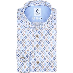 R2 Amsterdam Overhemd blauw, Bedrukt