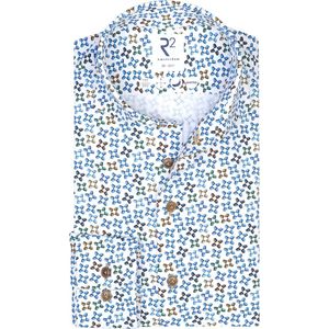 R2 - Overhemd - Blauw Geprint - Katoen