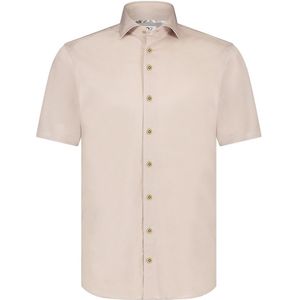 R2 Overhemd Korte Mouwen Knitted Piqué Beige - Maat 39 - Heren - Overhemden Casual