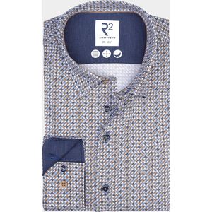 R2 Amsterdam - Overhemd - Blauw - Bedrukt