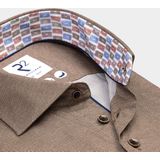 R2 Amsterdam - Overhemd - Bruin - Modern-Fit