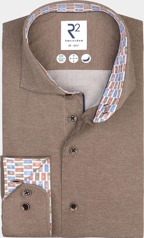 R2 Amsterdam - Overhemd - Bruin - Modern-Fit