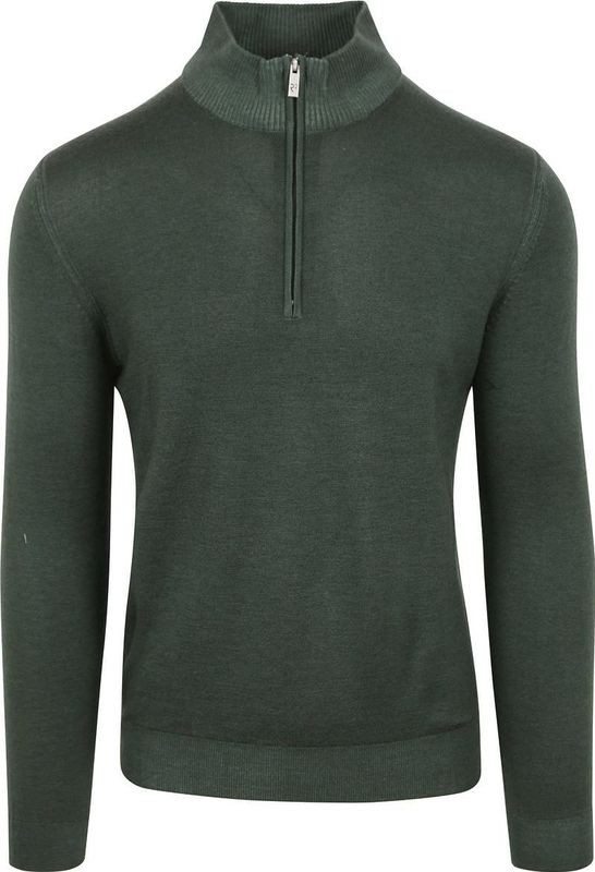 R2 - Half Zip Trui - Donkergroen - Merino Wol