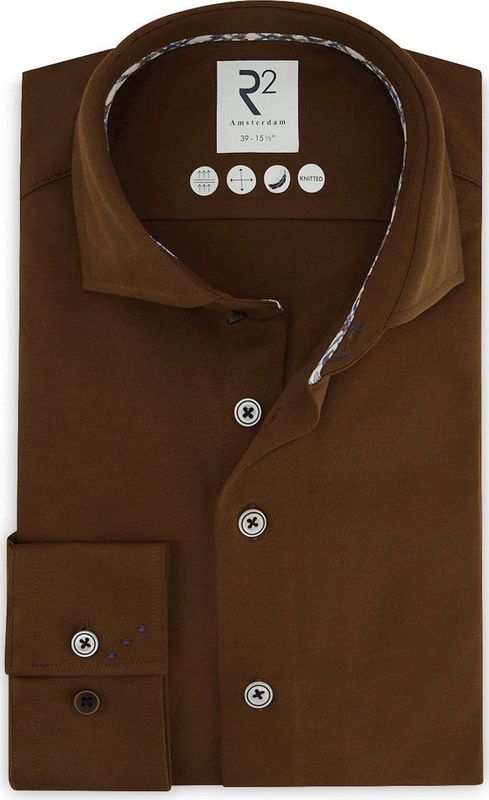 R2 - Overhemd - Bruin - Modern-Fit - Casual
