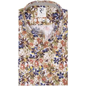 R2 casual overhemd slim fit bruine bloemenprint katoen