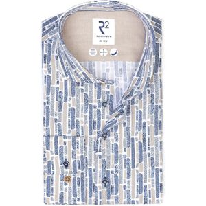R2 Overhemd Poplin Print Blauw - Maat 39 - Heren - Overhemden Casual