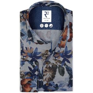 R2 Overhemd Flower Flanel Blauw - Maat 43 - Heren - Overhemden Casual