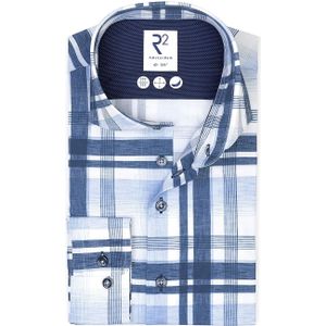 R2 Overhemd Ruit Blauw - Maat 39 - Heren - Overhemden Formeel