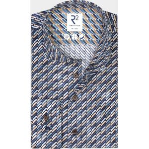 R2 Amsterdam - Overhemd - Blauw - Katoen/Elastaan - Extra Lange Mouw