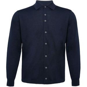R2 Amsterdam - Knitted Pull Shirt - Donkerblauw - Heren - Overhemden Casual