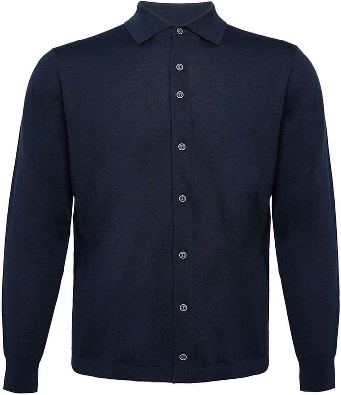 R2 Amsterdam - Knitted Pull Shirt - Donkerblauw - Heren - Overhemden Casual