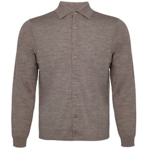 R2 Amsterdam - Knitted Pull Shirt - Taupe - Heren - Overhemden Casual