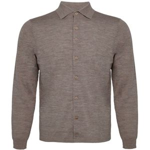 R2 Amsterdam - Knitted Pull Shirt - Taupe - Heren - Overhemden Casual
