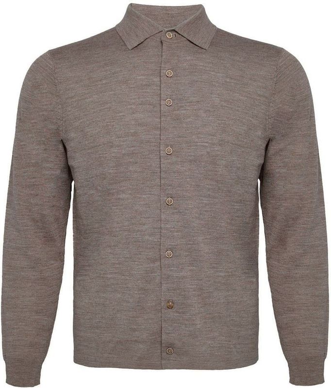 R2 Amsterdam - Knitted Pull Shirt - Taupe - Heren - Overhemden Casual
