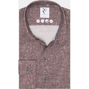 R2 Amsterdam Casual hemd lange mouw Bruin Dobby printed on suecell 126.WSP.010/041