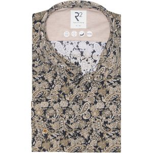 R2 Overhemd Knitted Paisley Beige - Maat 39 - Heren - Overhemden Casual