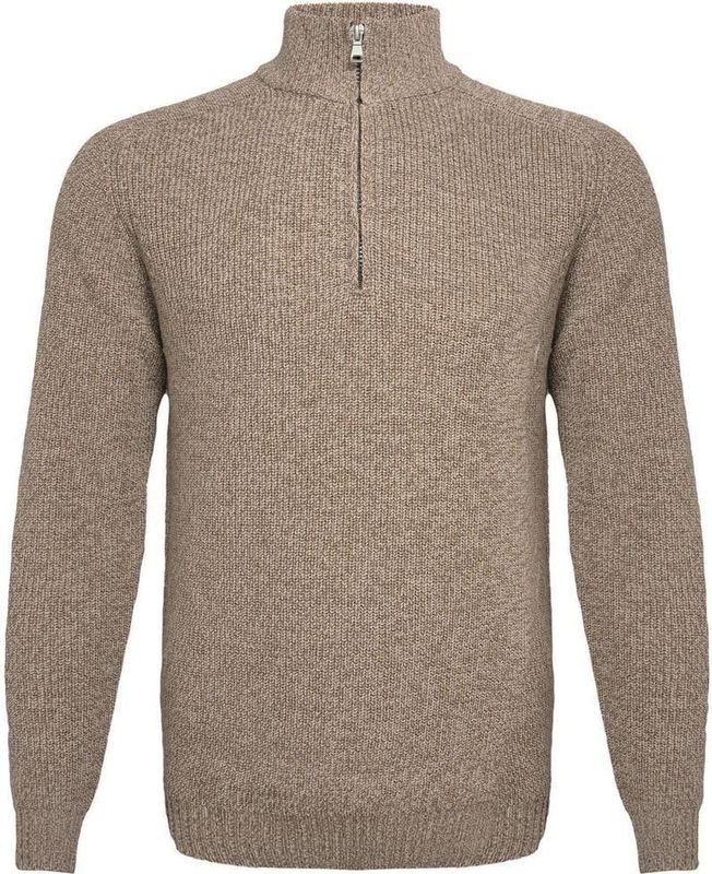 R2 Half Zip Heavyknit Trui Merinowol Lichtbruin - Maat M - Heren