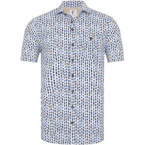 R2 Overhemd Korte Mouwen Print Auto Blauw - Maat 38 - Heren - Overhemden Casual