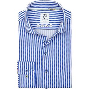 R2 Japanese Knitted Overhemd Streep Blauw - Maat 38 - Heren - Overhemden Casual