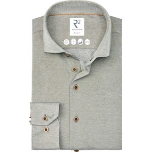 R2 Amsterdam Casual Hemd Lange Mouw - Groen Linen/Katoen