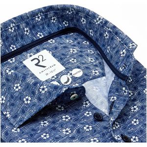 R2 Amsterdam - Casual Overhemd - Blauw - 53% Polyester 47% Katoen