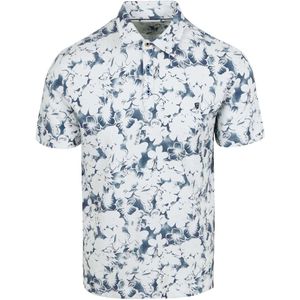R2 Amsterdam Piqué Polo Linnen Blend Print Blauw
