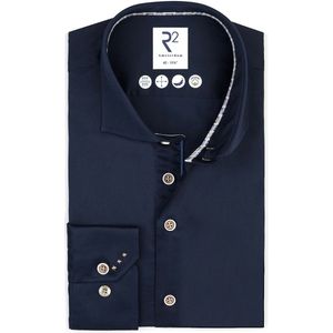 R2 - Overhemd - Donkerblauw - Katoen - Wide Spread
