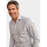 R2 - Overhemd - Wit Blauw Bruin Geprint - Katoen