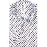 R2 - Overhemd - Wit Blauw Bruin Geprint - Katoen