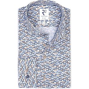 R2 Overhemd Print Auto Blauw - Maat 44 - Heren - Overhemden Casual