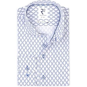 R2 Poplin Overhemd Print Blauw - Maat 44 - Heren - Overhemden Formeel
