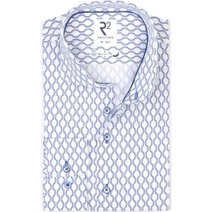 R2 Poplin Overhemd Print Blauw - Maat 39 - Heren - Overhemden Formeel