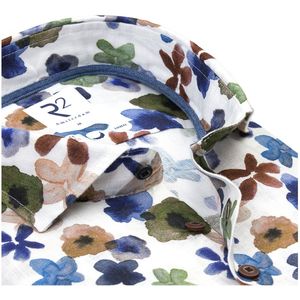 R2 Overhemd - Wit met Bloemenprint - Lange Mouwen