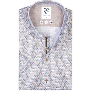 R2 Overhemd Korte Mouwen Print Blauw - Maat 38 - Heren - Overhemden Formeel