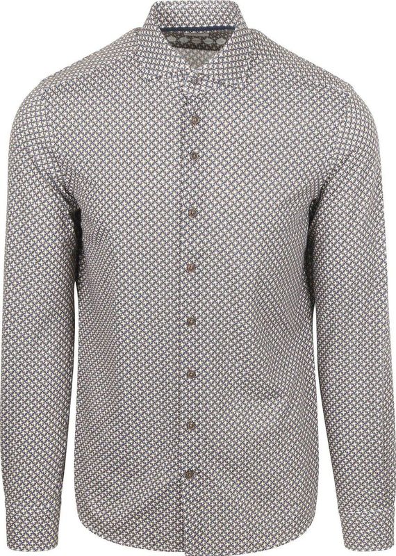 R2 - Overhemd - Bruin Blauw - Retro Print - Heren - Formeel