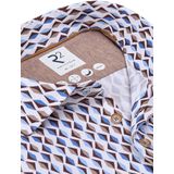 R2 - Overhemd Jersey Retro Print - Blauw - Beige - Heren Overhemd - Modern-fit - Lange Mouw