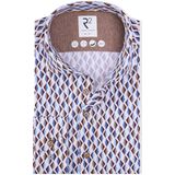 R2 - Overhemd Jersey Retro Print - Blauw - Beige - Heren Overhemd - Modern-fit - Lange Mouw