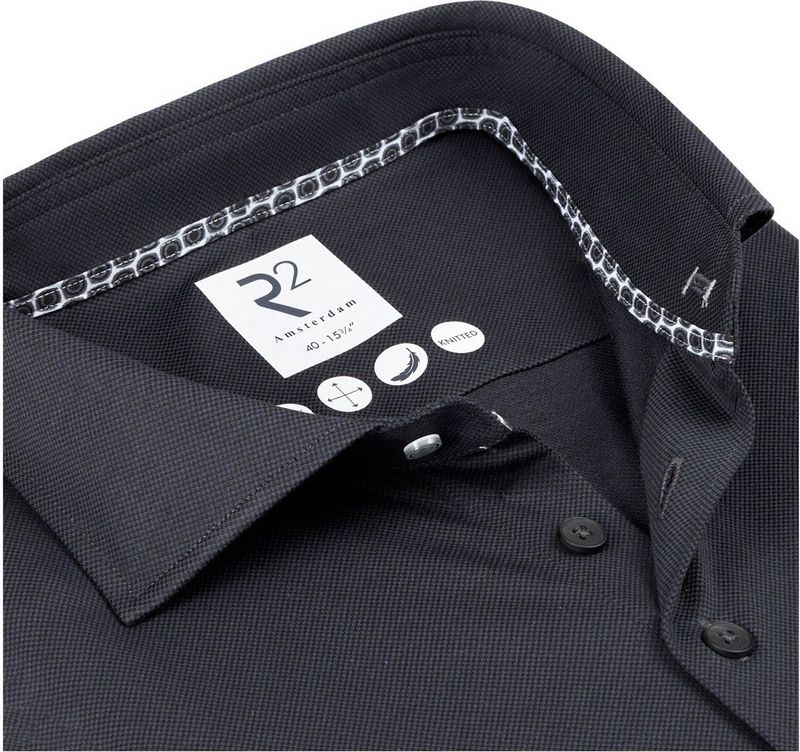 R2 - Knitted Overhemd - Antraciet - Effen