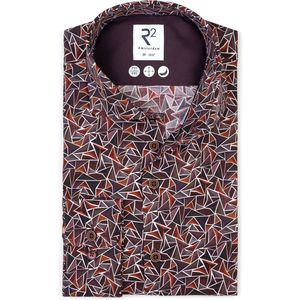 R2 - Overhemd - Bordeaux - Poplin Triangle Print - Heren - Formeel