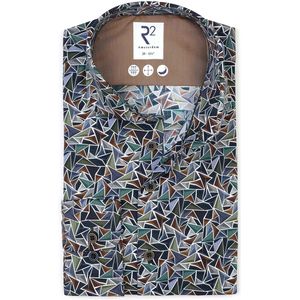 R2 - Overhemd - Groen - Poplin Triangle Print - Heren - Formeel
