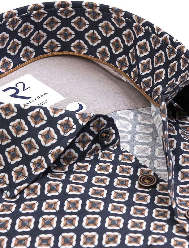 R2 Amsterdam Heren overhemd lange mouw blauw (Maat: 37)