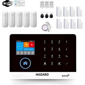 Hozard - Alarmsysteem - Smart Home Beveiligingssysteem - Wifi Alarm & 4G - Incl RFID Tags - Deur/Raam Sensoren - Beweging Sensoren