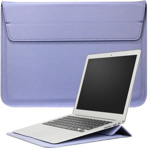 2-in-1 Laptopsleeve 13 tot 13,3 inch - Lavender Blauw - Vegan Leer - Laptophoes Dames - Laptop Tas Sleeve met Standaard